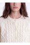 Lcw Modest Ecru Crew Neck Lace-Up Women's Knitwear Cardigan - 3