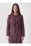Lcw Modest Burgundy Striped Dress with Tie Detail - 2