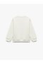 Girl's Deer Embroidery Detailed Long Sleeve Crew Neck Ribbed Sweatshirt - 4