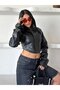 Women's Zippered Stand Collar Leather Short Jacket - 6