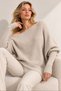 Women's Beige Asymmetrical Cut Madonna Boat Neck Soft Knitwear Blouse - 4