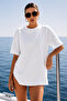 Women's Soft Fabric 100% Cotton Basic Plain Unprinted Oversize Crew Neck White T-Shirt - 2