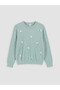 Ozmarka New Season Green Crew Neck Embroidered Girls' Knit Sweater