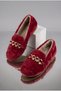 Women's Plush Home Ballerinas with Gold Chain and Stone Accessories, Closed Loafers with Soft Soles, Comfortable Winter Ballerinas - 5