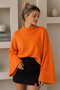 Women's Orange Cotton Spanish Bat Sleeve High Neck Knitwear Sweater