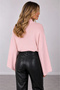 Women's Pink Cotton Spanish Bat Sleeve High Neck Knitwear Sweater - 4