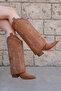Westa Women's Tan Western Cowboy Heeled Suede Trousers Boots - 4