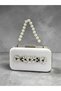 Bridal Bag Ecru Pearl White Striped Satin Silver Detailed Crystal Stone Women's Evening Dress Bag Wedding Engagement Graduation - 3