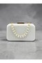 Bridal Bag Ecru Pearl White Striped Satin Gold Detailed Crystal Stone Women's Evening Dress Bag Wedding Engagement Graduation - 6