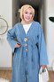 Belted Oversize Denim Kimono with Brooch Detail - 4