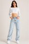 New Season High Waist Baggy Jean Pants with Belt Buckle and Knee Seam Detail
