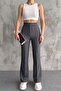 Women's Dark Gray High-Waisted Front-Stitched Grass-Green Fabric Pants