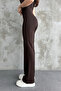 Women's Brown High-Waisted, Front-Stitched, Spanish-Style Flared Fabric Pants - 3