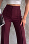 Women's Burgundy High Waist Front Stitched Spanish Flare Fabric Trousers - 2