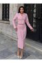 Women's Tweed Jacket Skirt Set Double-Breasted Gold Buttoned Shiny Stylish Two-Piece Set - 2