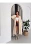 Women's Beige Cotton Long Kimono Collar Oversize Knitwear Cardigan - 5