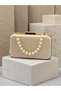 Skin Color Striped Satin Gold Detailed Crystal Stone Chain Strap Women's Evening Dress Bag Wedding Engagement Graduation - 6
