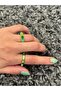 Green Patterned Gold Ring - 2