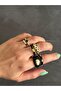 Black and White Thin Gold Ring - 2