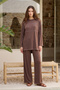 Sewn and Label Detailed Trousers Suit 26228 Brown