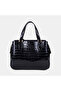 Women's Black D Logo Crocodile Printed Patent Leather Handbag - 3