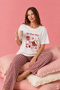 Women's Cotton Ecru Short Sleeve Printed Plaid Patterned Pajama Set