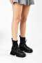 Black Leather Thick Soled Lace-Up Women's Boots - 4