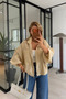 High Collar Oversize Stone Zipper Jacket - 3