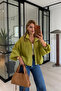 High Collar Oversize Fat Green Zippered Jacket