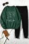 Unisex Simple City Design Printed Crew Neck Sweatshirt - 2-Piece Tracksuit Set