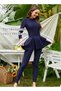 One-Piece Women's Conservative Swimsuit Set Muslim Ruffled Hem Swimsuit Long-Sleeved Trousers Ladies