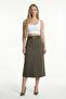 Women's Khaki Summer Skirt with Flexible Waist Belt and Zipper 36-48