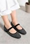 Daily Women's Flat Shoes with Adjustable Buckle, Single Strap, Low Heel, Blunt Toe, Stone Decorated Shoes 287 - 2