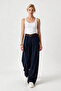 Belted Gabardine Skirt Trousers Lby0072 Dark Blue - 3