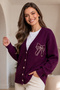Bowknot Embroidered Knitwear Cardigan N514 Plum - 2