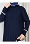 White Stripe Stone Detailed Knitwear Dress Navy Blue - 6