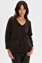 Women's V-Neck Knitted Rose Embroidered Short Wool Cardigan Dark Brown - 4