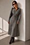 Women's Plaid Patterned Belted Long Shirt Dress Lnc34