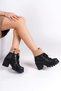 Emma Lace-Up Zippered Orthopedic Sole Heeled Women's Boots with Fur Detail Cst - Black - 2