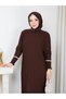 White Stripe Stone Detailed Knitwear Dress Brown - 4