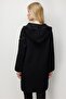Women's Leaf Embroidered Hooded Long Wool Cardigan Black - 5