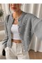 Women's Pearl Stone Detailed Knitwear Cardigan with Special Buttons and Balloon Sleeves, Stylish and Elegant Cardigan - 4
