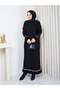 White Stripe Stone Detailed Knitwear Dress Black