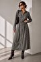 Women's Plaid Patterned Belted Long Shirt Dress Lnc34 - 4