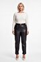 Women's Black Seasonal Faux Leather Belted Trousers with Elastic Cuffs and Accessories