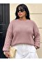 Plus Size Women's Crew Neck Hairnet Patterned Long Sleeve Knitwear Sweater
