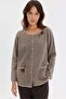 Women's Crew Neck Knitted Rose Embroidered Short Wool Cardigan K.Beige
