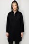 Women's Leaf Embroidered Hooded Long Wool Cardigan Black - 3