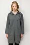 Women's Leaf Embroidered Hooded Long Wool Cardigan Smoked - 3