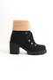Emma Lace-Up Zippered Orthopedic Sole Heeled Fur Detailed Suede Women's Boots Sst - Black - 6